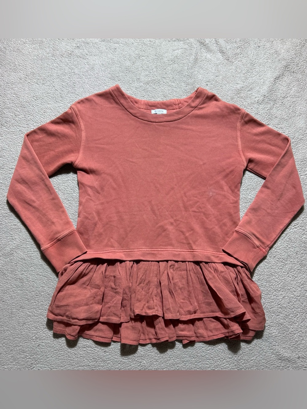 Susina Sweatshirt Womens XS Petite Salmon Ruffle Hem Long Sleeve Pullover Top